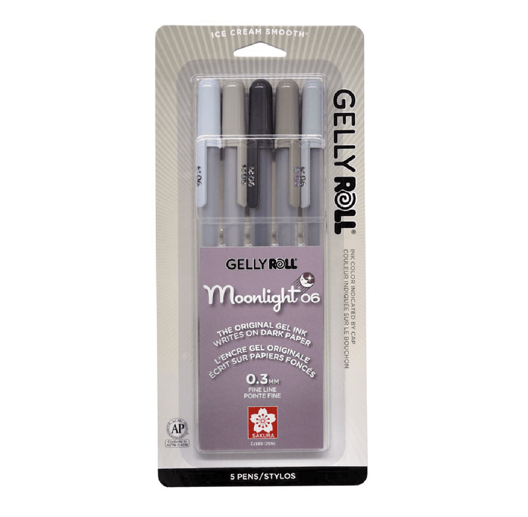 Gelly Roll Moonlight 0.6 - Set de 5 - Escala de Grises - ColorSwatch