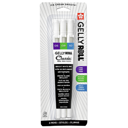 Gelly Roll Set 3 Blancos - 0.5, 0.8 y 1.0 - ColorSwatch
