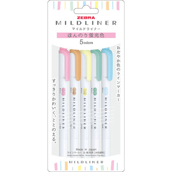 Mildliner - Set 5 - Mild and Fluorescent - ColorSwatch