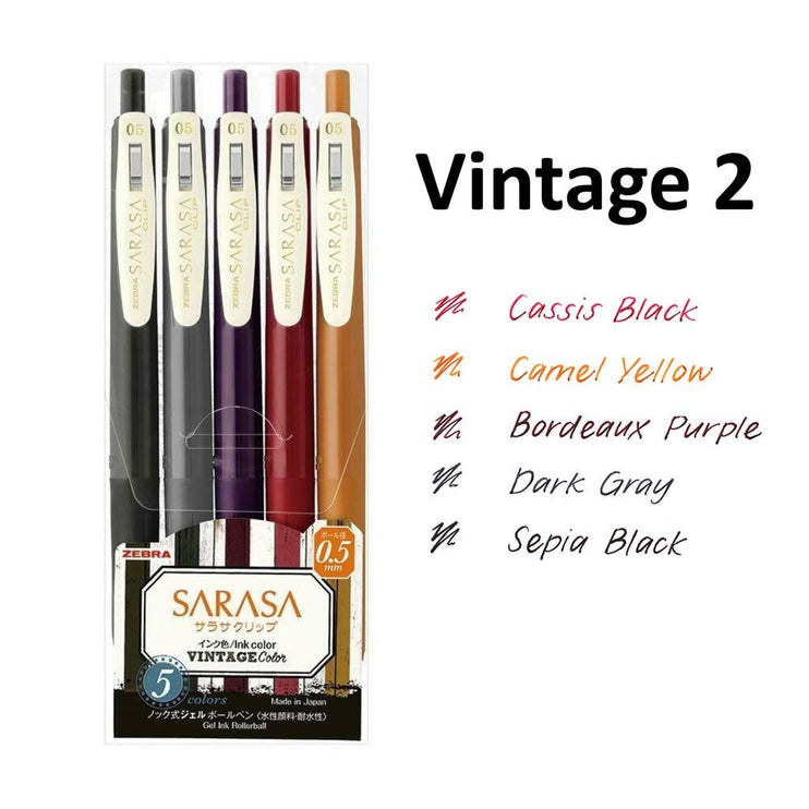 Sarasa Vintage 2 - 0.5mm - Set de 5 - ColorSwatch